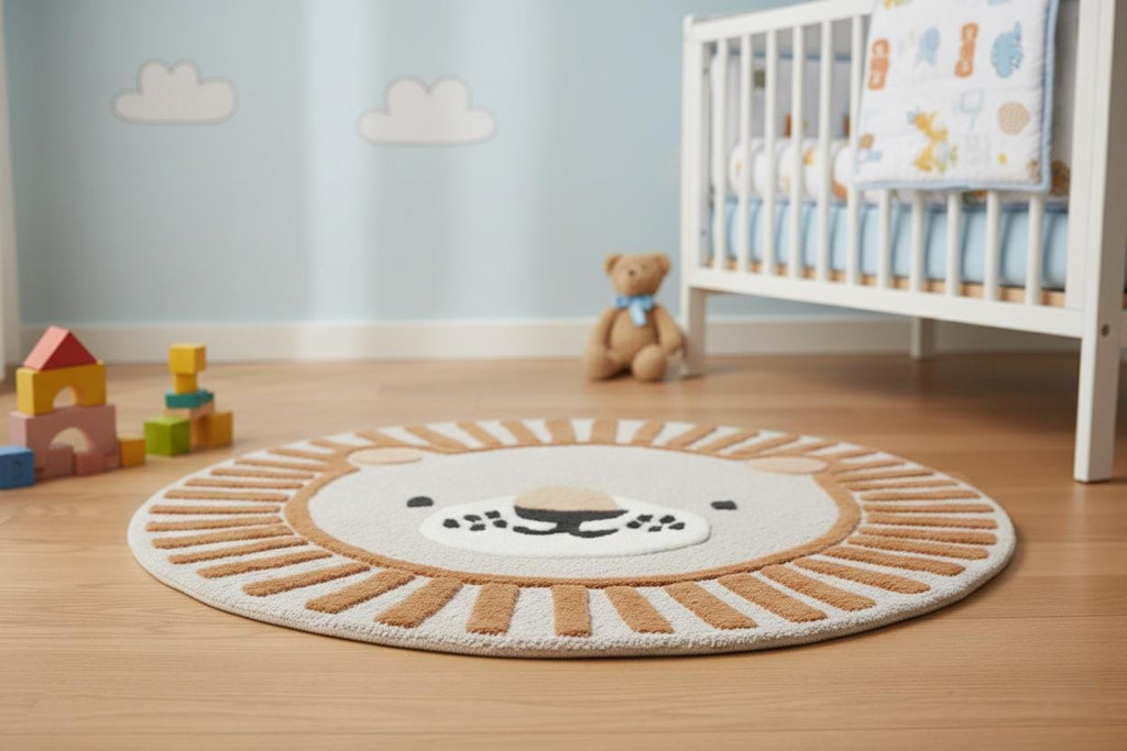 Hand Tufted Lion Nursery Rug - Cute Animal Area Rug for Toddler Room Decor