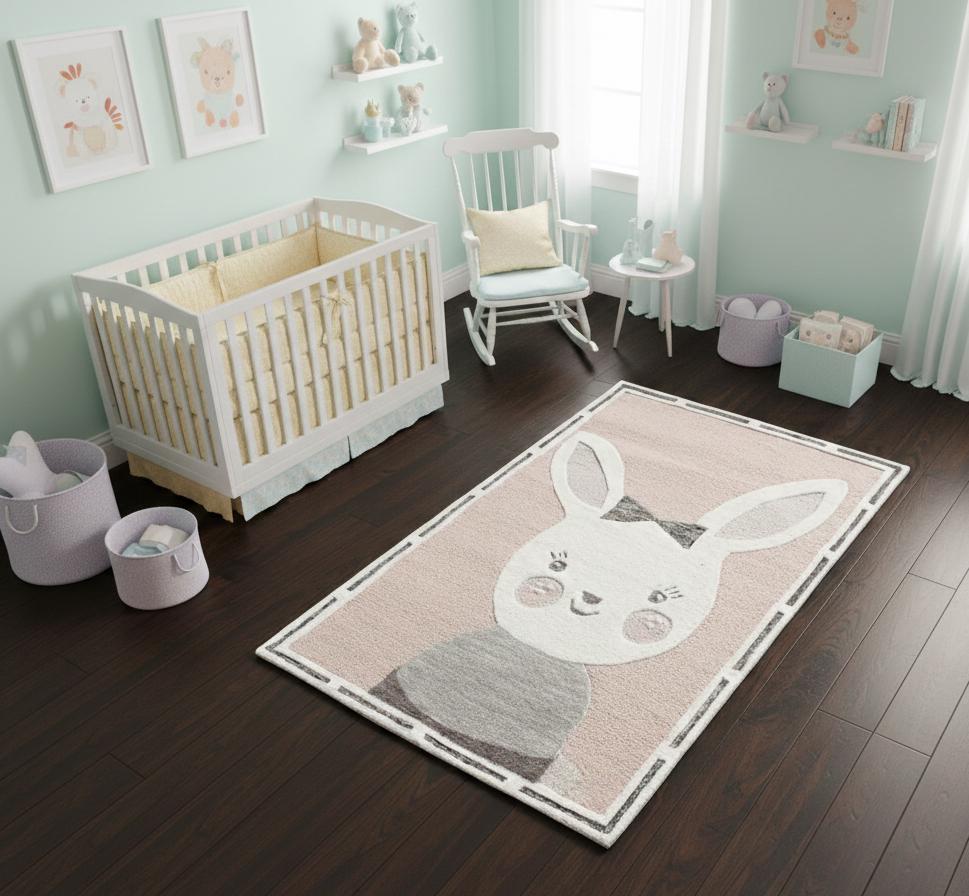 Cute pink Bunny Rug, Cute Pink Rabbit Nursery Decor