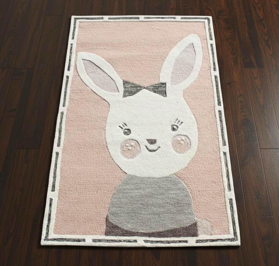 Cute pink Bunny Rug, Cute Pink Rabbit Nursery Decor