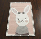 Cute pink Bunny Rug, Cute Pink Rabbit Nursery Decor