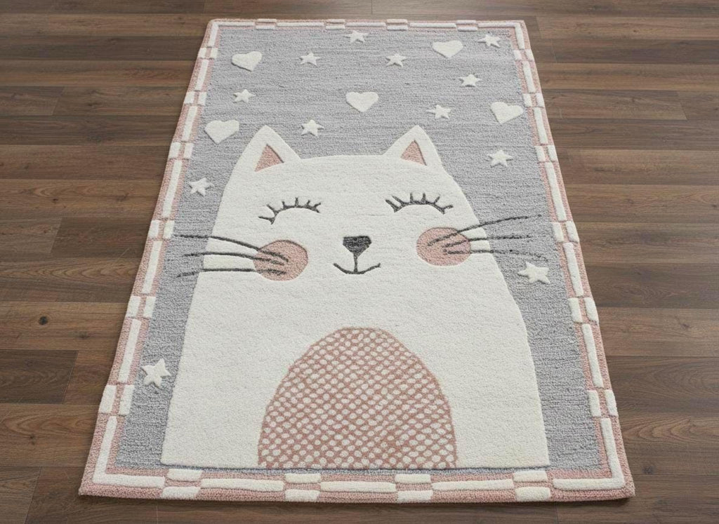 Hand-Tufted Cute Cat Nursery Decor, Soft Kids Bedroom Carpet, Animal Playroom Rug, Aesthetic Pastel Home Gift