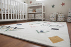 Colorful Geometric Shapes Wool Area Rug, Nursery Playroom Decor