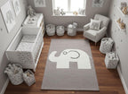 Elephant Hand Tufted Rug, Grey & White Nursery Area Rug, Cute Animal Kids Room Decor