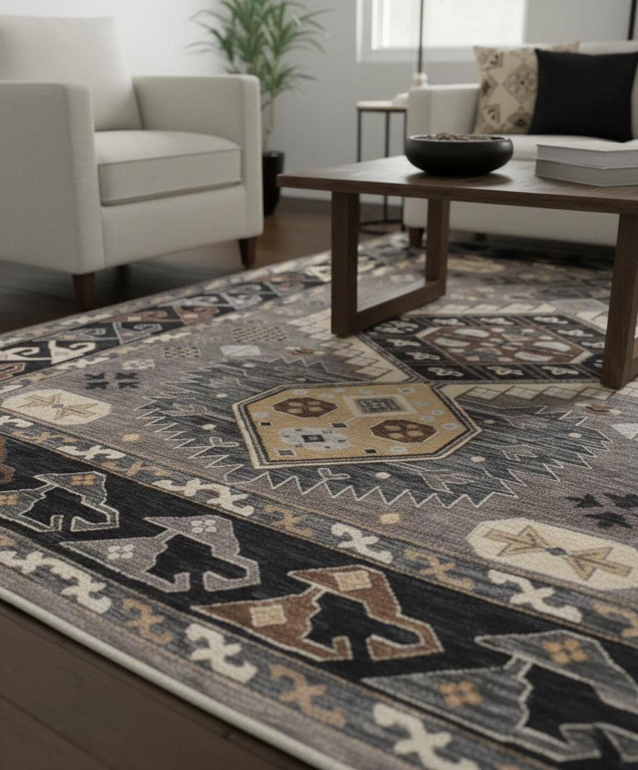 Hand Knotted Navajo Rug- Grey Black Southwestern Wool Area Rug- Modern Tribal Kilim - Custom Size Large Rug- Rustic Earthy Living Room Decor