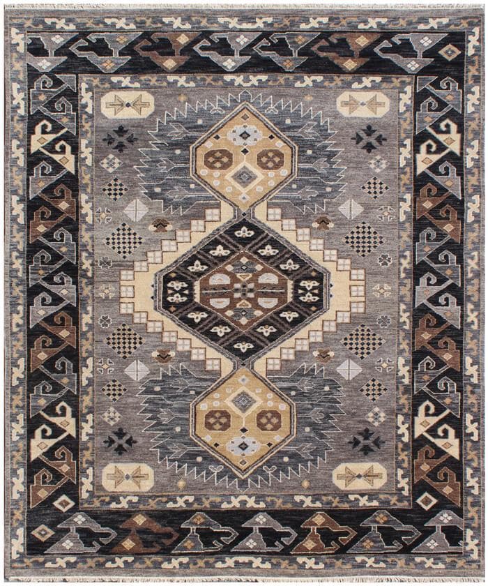 Hand Knotted Navajo Rug- Grey Black Southwestern Wool Area Rug- Modern Tribal Kilim - Custom Size Large Rug- Rustic Earthy Living Room Decor