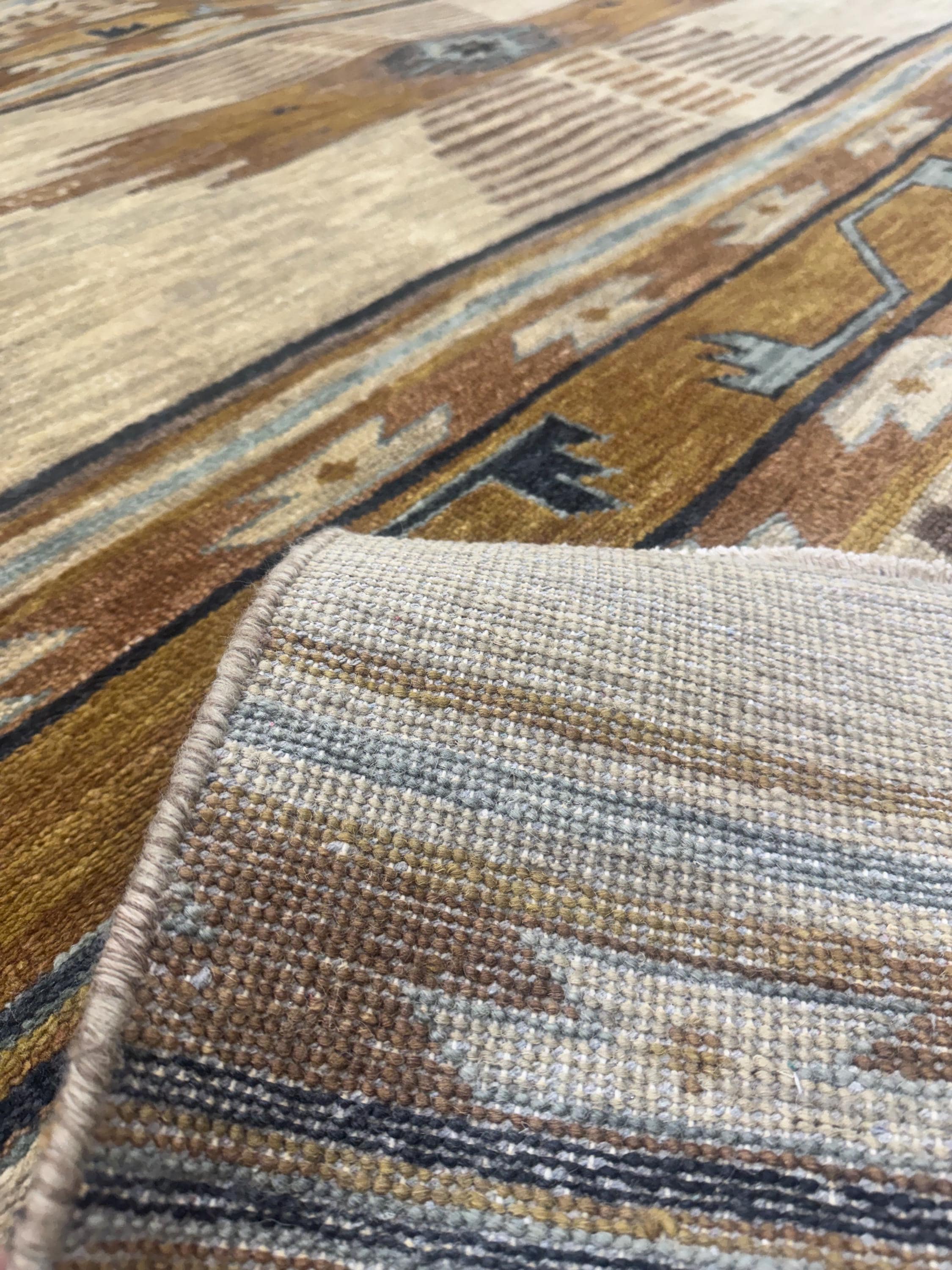 Hand-Knotted Beige & Indigo Wool handmade Area Rug, Southwestern/Navajo Design