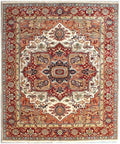 Hand knotted Heriz Serapi Wool Rug – Rust ivory Area Rug 6×9, 8×10, 10x14 ft – Persian Style Burgundy Serapi Rug for Living Room & Bedroom