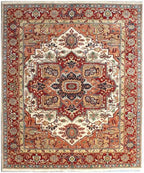 Hand knotted Heriz Serapi Wool Rug – Rust ivory Area Rug 6×9, 8×10, 10x14 ft – Persian Style Burgundy Serapi Rug for Living Room & Bedroom