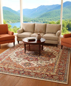 Hand knotted Heriz Serapi Wool Rug – Rust ivory Area Rug 6×9, 8×10, 10x14 ft – Persian Style Burgundy Serapi Rug for Living Room & Bedroom