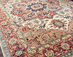 Hand knotted Heriz Serapi Wool Rug – Rust ivory Area Rug 6×9, 8×10, 10x14 ft – Persian Style Burgundy Serapi Rug for Living Room & Bedroom