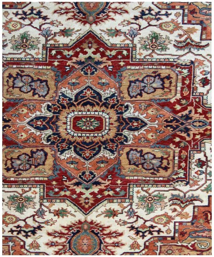 Hand knotted Heriz Serapi Wool Rug – Rust ivory Area Rug 6×9, 8×10, 10x14 ft – Persian Style Burgundy Serapi Rug for Living Room & Bedroom