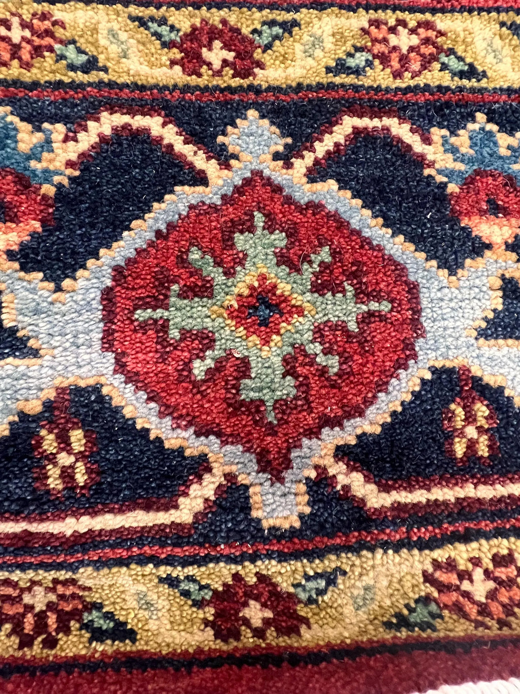 Hand Knotted Serapi Wool Rug, Rust Navy Heriz style Medallion Area Rug, Traditional Oriental Carpet for Living Room, Custom Sizes Available