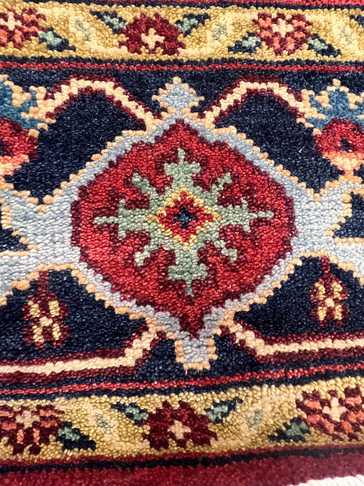 Hand Knotted Serapi Wool Rug, Rust Navy Heriz style Medallion Area Rug, Traditional Oriental Carpet for Living Room, Custom Sizes Available