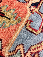 Hand Knotted Serapi Wool Rug, Rust Navy Heriz style Medallion Area Rug, Traditional Oriental Carpet for Living Room, Custom Sizes Available