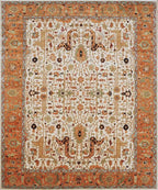 9x12 Ivory Hand Knotted Serapi Heriz Wool Rug - Large Antique Style Terracotta Area Rug