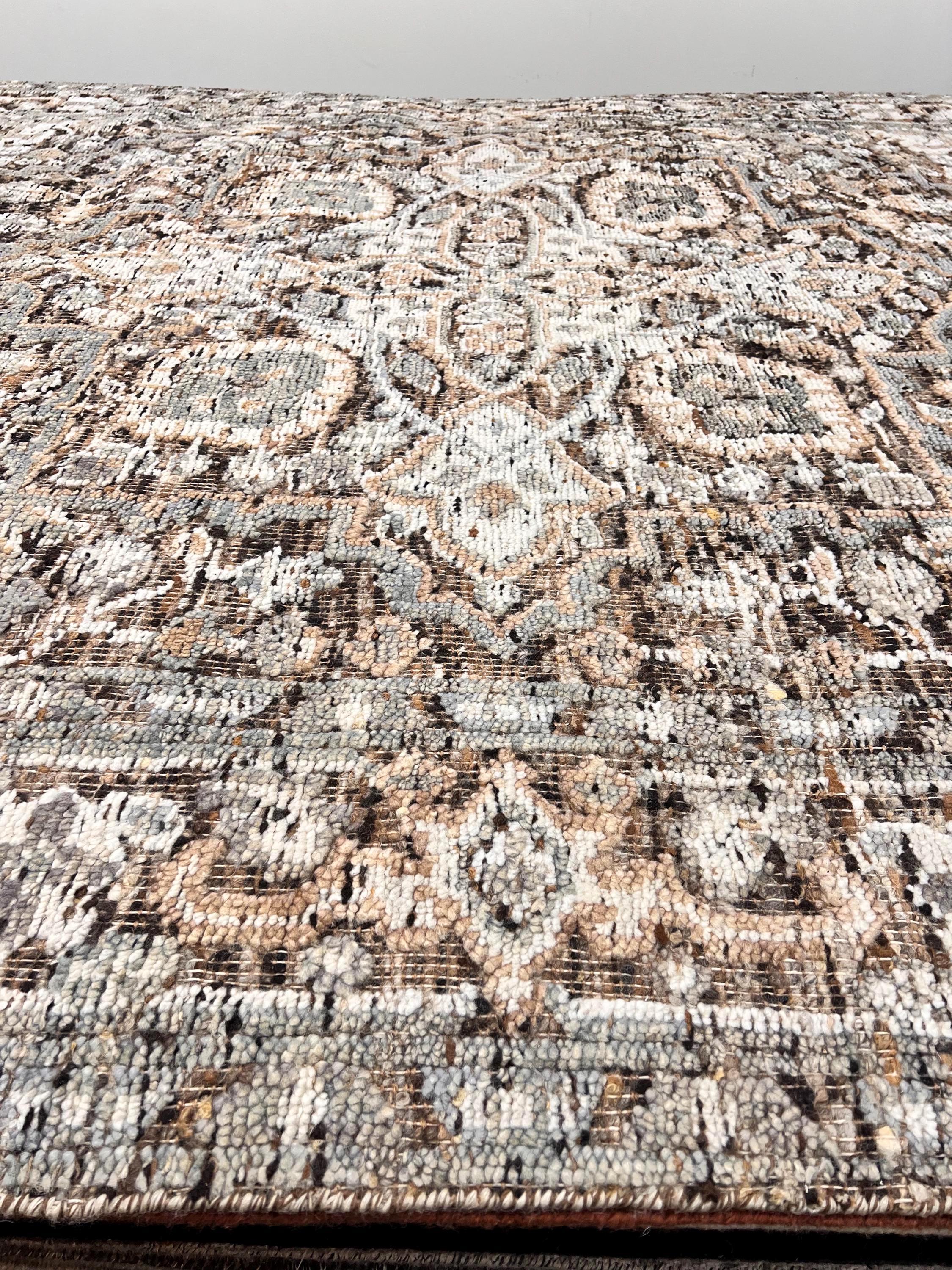 8x10 Hand-Knotted Textured High-Low medallion Style Wool & Jute Rug