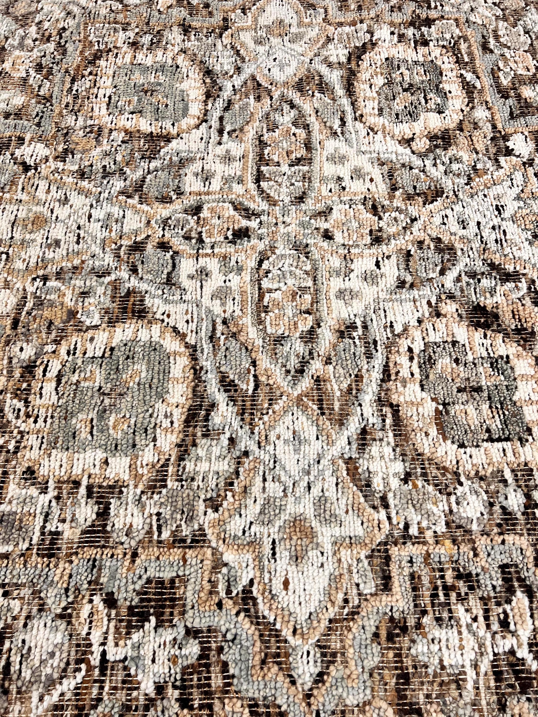 8x10 Hand-Knotted Textured High-Low medallion Style Wool & Jute Rug