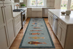 Hand-Knotted Wool Koi Fish Runner – Sage Blue Artisan Fish Rug – Custom Sizes Available