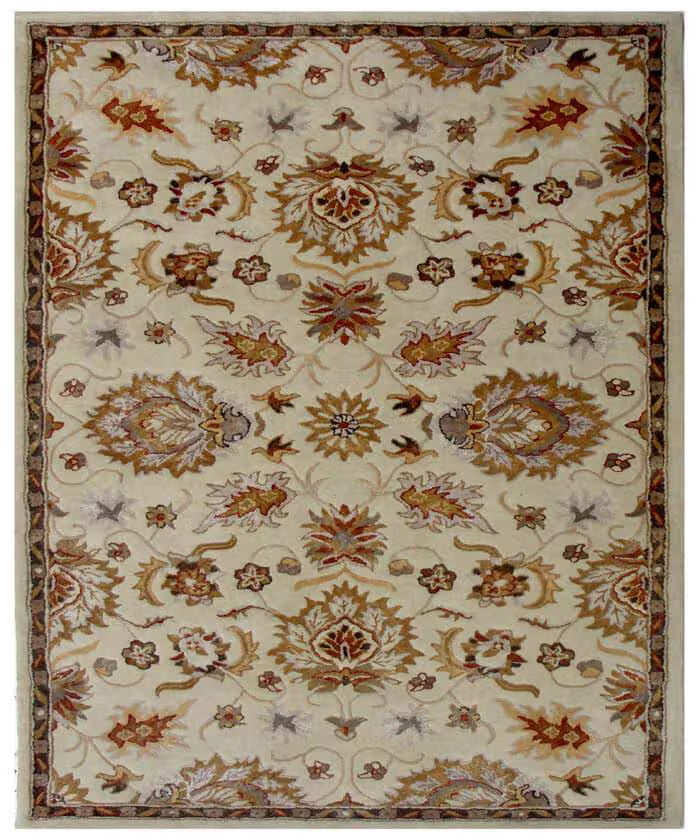 5x8 ft Elegant Traditional Hand-Tufted Wool & Silk Rug | Cream & Terracotta