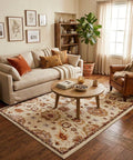 5x8 ft Elegant Traditional Hand-Tufted Wool & Silk Rug | Cream & Terracotta
