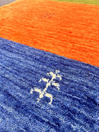 Quick ship! 2x3 ft Colorful Tricolor- burnt orange, green and blue  -Authentic Hand-Knotted Wool Gabbeh Accent Rugs, Simi Rugs, Bedside rug
