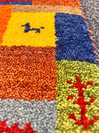 Quick ship! 2x3 ft Colorful Tribal maize- burnt orange and multi  -Authentic Hand-Knotted Wool Gabbeh Accent Rugs, Simi Rugs, Bedside rug