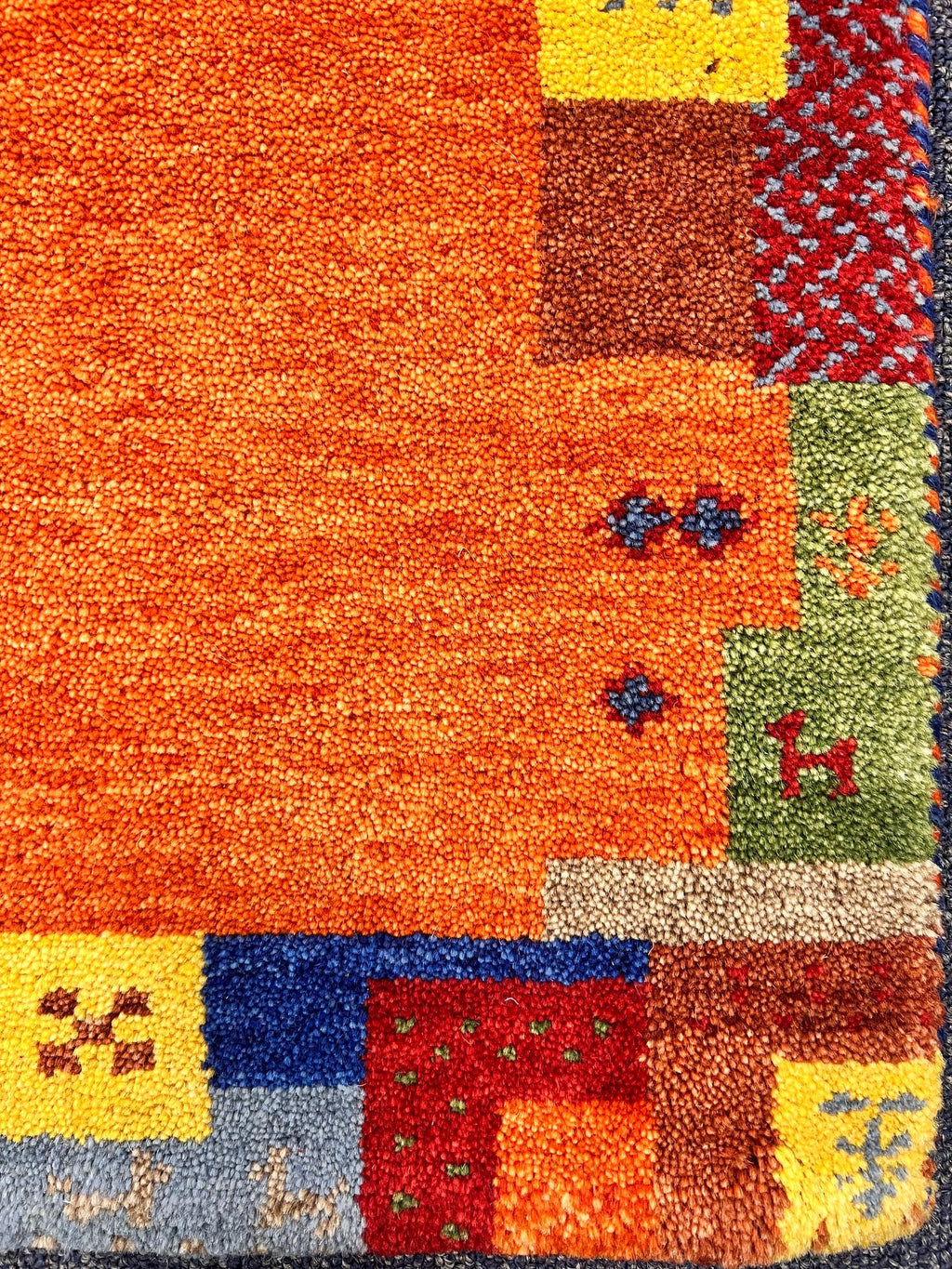 Quick ship! 2x3 ft Colorful Tribal maize- burnt orange and multi  -Authentic Hand-Knotted Wool Gabbeh Accent Rugs, Simi Rugs, Bedside rug