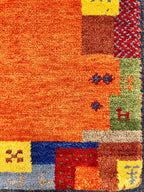 Quick ship! 2x3 ft Colorful Tribal maize- burnt orange and multi  -Authentic Hand-Knotted Wool Gabbeh Accent Rugs, Simi Rugs, Bedside rug