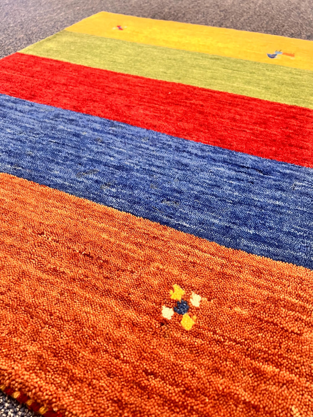 Quick ship! 2x3 ft Colorful Rainbow multicolor rug  -Authentic Hand-Knotted Wool Gabbeh Accent Rugs, Simi Rugs, Bedside rug, door & bath mat