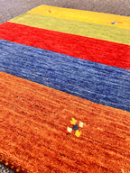Quick ship! 2x3 ft Colorful Rainbow multicolor rug  -Authentic Hand-Knotted Wool Gabbeh Accent Rugs, Simi Rugs, Bedside rug, door & bath mat