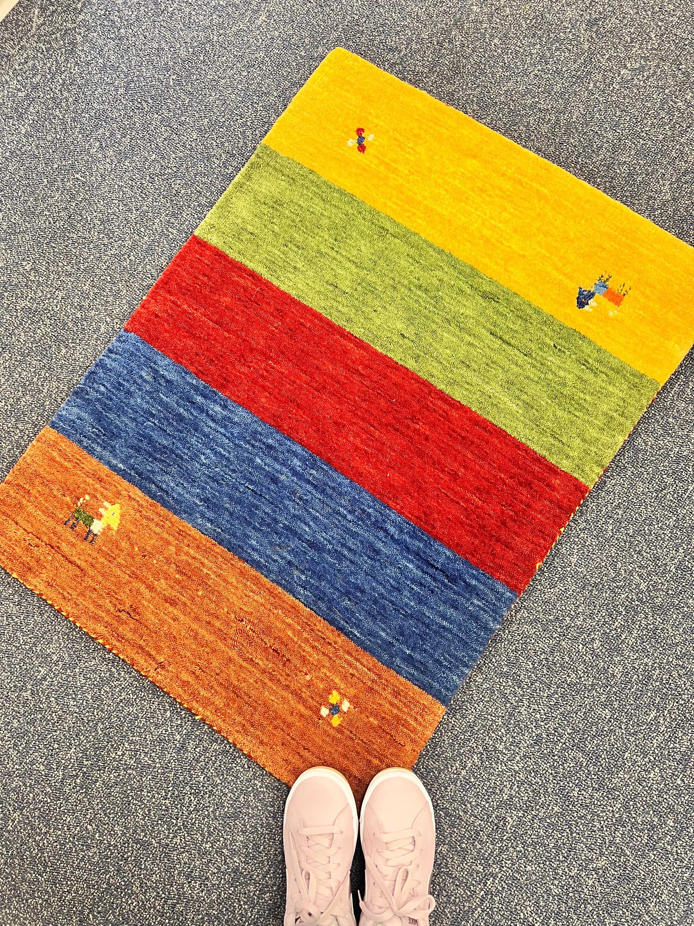 Quick ship! 2x3 ft Colorful Rainbow multicolor rug  -Authentic Hand-Knotted Wool Gabbeh Accent Rugs, Simi Rugs, Bedside rug, door & bath mat