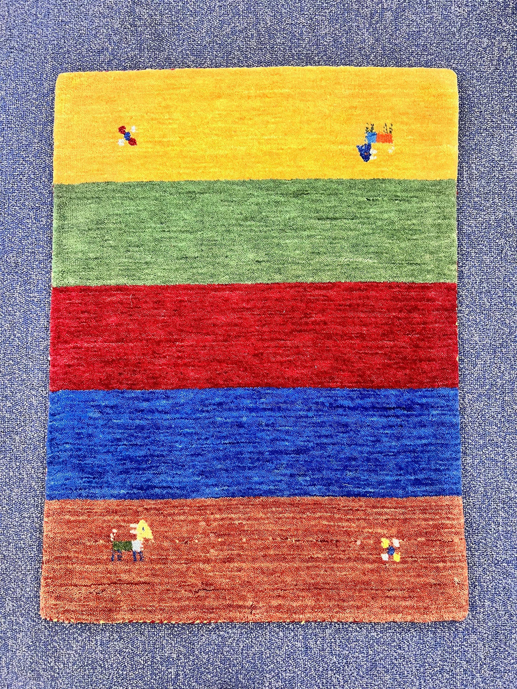 Quick ship! 2x3 ft Colorful Rainbow multicolor rug  -Authentic Hand-Knotted Wool Gabbeh Accent Rugs, Simi Rugs, Bedside rug, door & bath mat