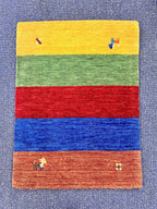 Quick ship! 2x3 ft Colorful Rainbow multicolor rug  -Authentic Hand-Knotted Wool Gabbeh Accent Rugs, Simi Rugs, Bedside rug, door & bath mat