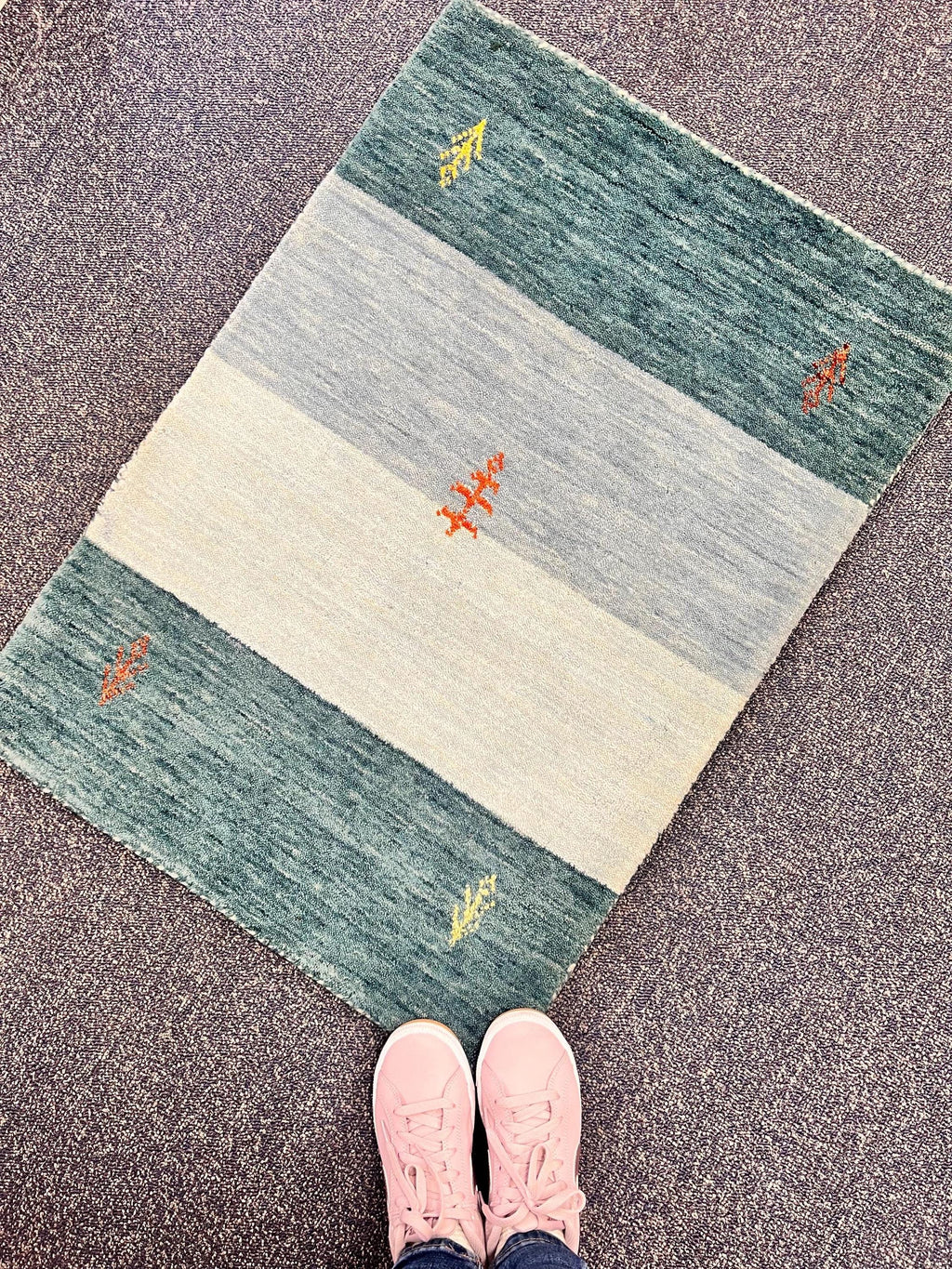 Quick ship! 2x3 ft Aqua green Ocean Rug -Authentic Hand-Knotted Wool Gabbeh Accent Rugs, Simi Rugs, Bedside rug, Door mat, Bath mat