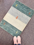 Quick ship! 2x3 ft Aqua green Ocean Rug -Authentic Hand-Knotted Wool Gabbeh Accent Rugs, Simi Rugs, Bedside rug, Door mat, Bath mat