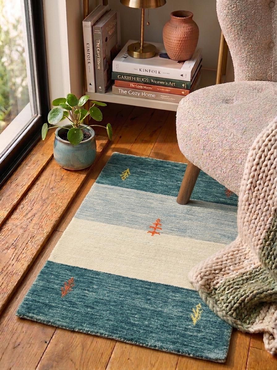 Quick ship! 2x3 ft Aqua green Ocean Rug -Authentic Hand-Knotted Wool Gabbeh Accent Rugs, Simi Rugs, Bedside rug, Door mat, Bath mat