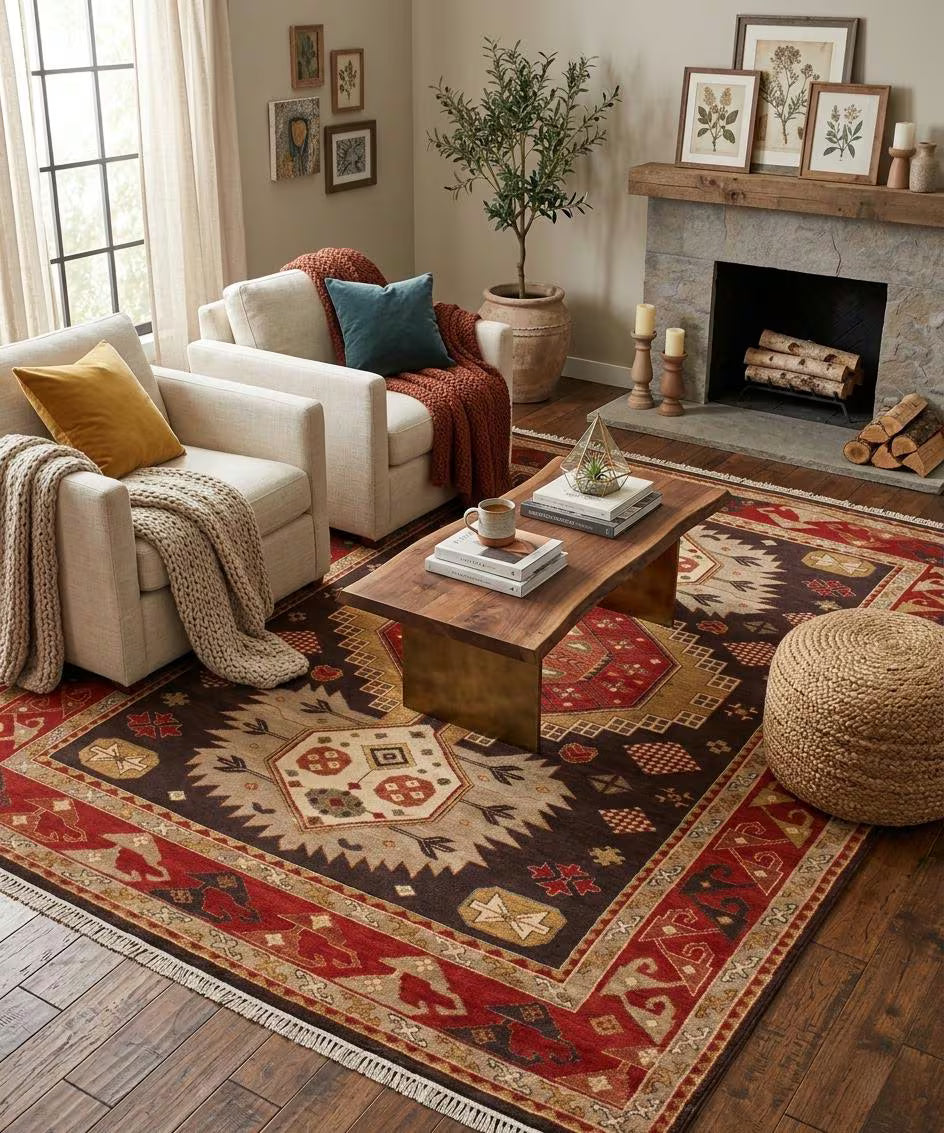 Hand-Knotted Navajo Wool Rug - Modern Southwestern Area Rug