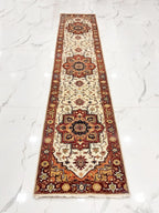 Hand knotted Heriz Serapi Wool Rug – Rust ivory Area Rug 6×9, 8×10, 10x14 ft – Persian Style Burgundy Serapi Rug for Living Room & Bedroom
