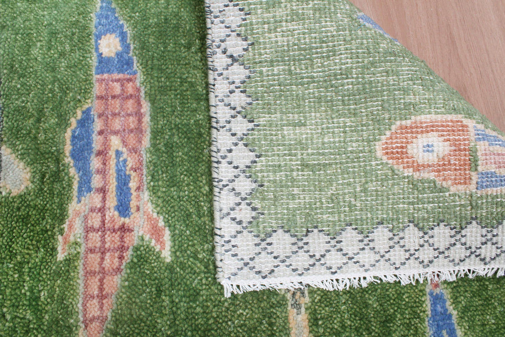 Hand-Knotted Wool Koi Fish Runner – Moss Green Artisan Fish Rug – Custom Sizes Available