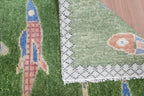 Hand-Knotted Wool Koi Fish Runner – Moss Green Artisan Fish Rug – Custom Sizes Available