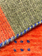 Quick ship! 2x3 ft Colorful Tricolor- burnt orange, green and blue  -Authentic Hand-Knotted Wool Gabbeh Accent Rugs, Simi Rugs, Bedside rug
