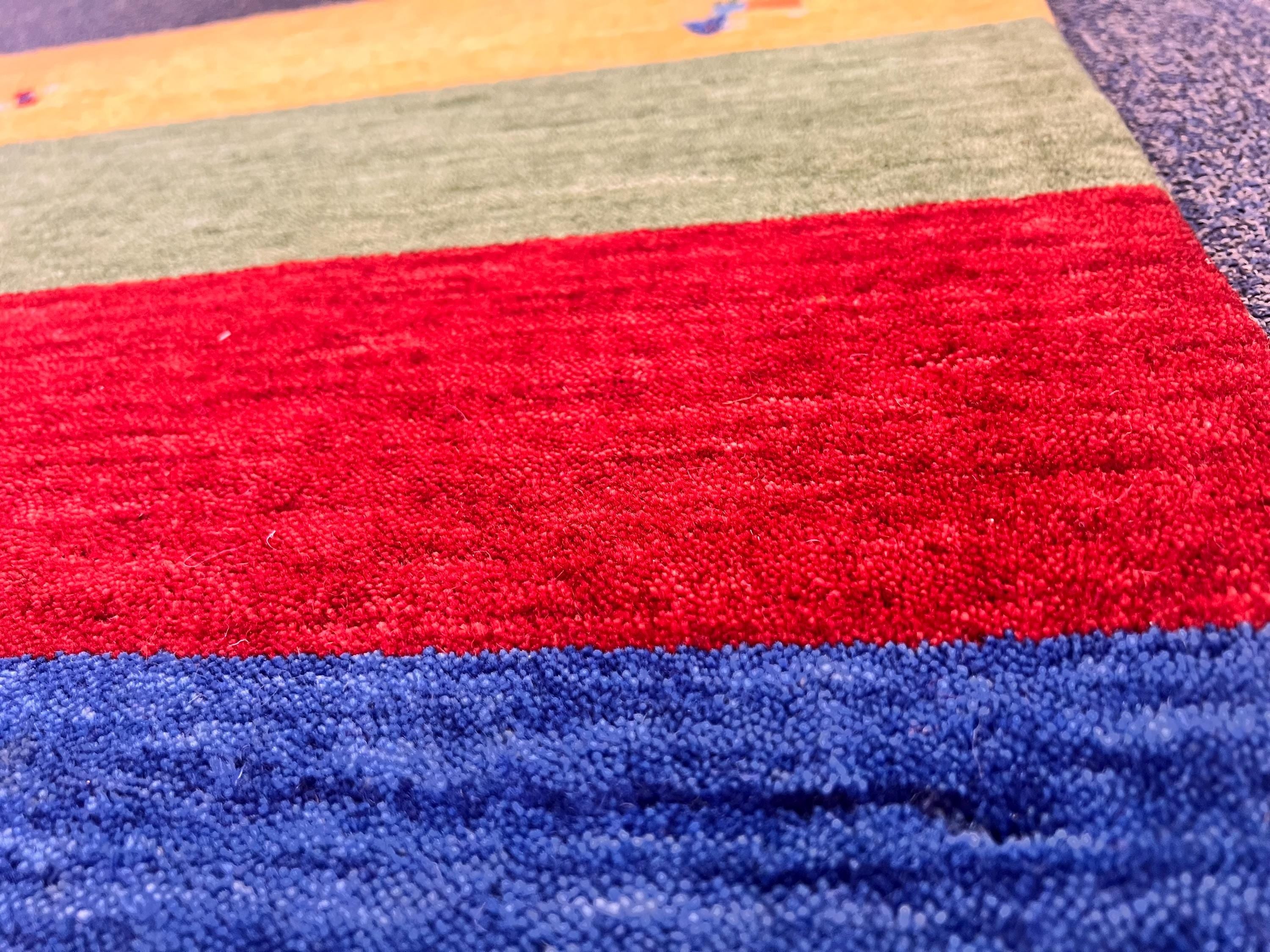Quick ship! 2x3 ft Colorful Rainbow multicolor rug  -Authentic Hand-Knotted Wool Gabbeh Accent Rugs, Simi Rugs, Bedside rug, door & bath mat