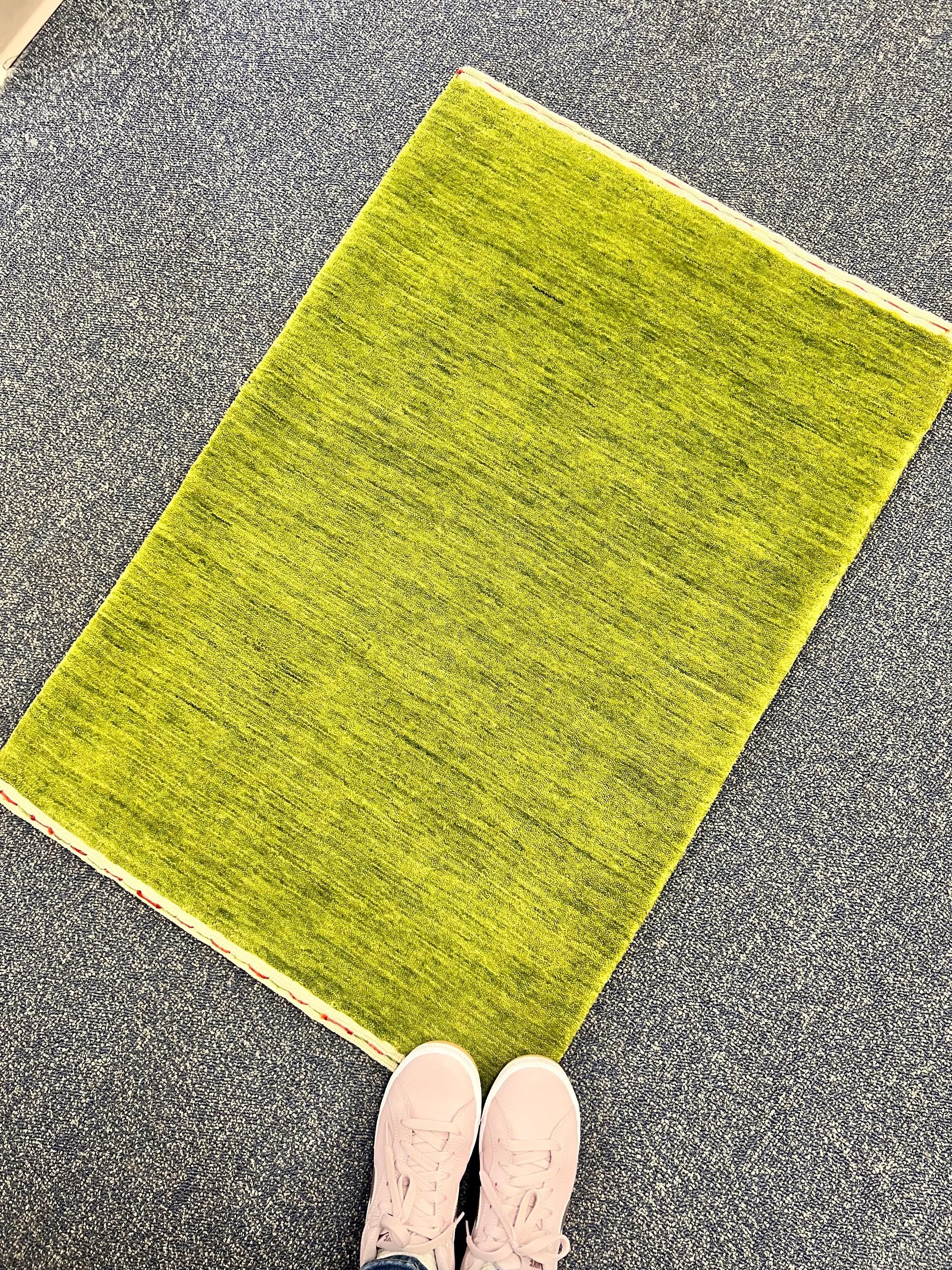 Quick ship! 2x3 ft Moss green Grass Rug -Authentic Hand-Knotted Wool Gabbeh Accent Rugs, Simi Rugs, Bedside rug