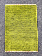 Quick ship! 2x3 ft Moss green Grass Rug -Authentic Hand-Knotted Wool Gabbeh Accent Rugs, Simi Rugs, Bedside rug