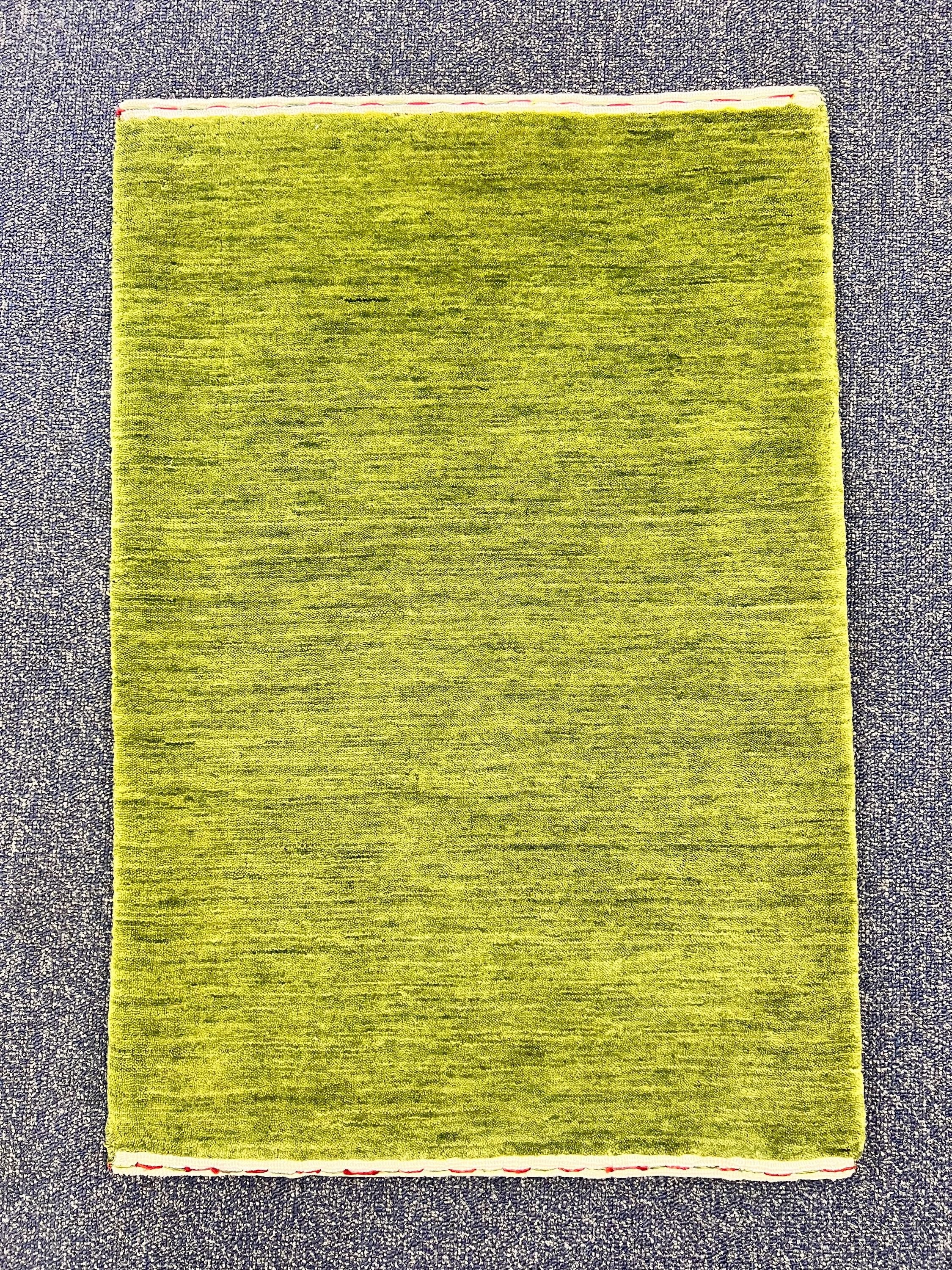 Quick ship! 2x3 ft Moss green Grass Rug -Authentic Hand-Knotted Wool Gabbeh Accent Rugs, Simi Rugs, Bedside rug
