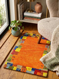 Quick ship! 2x3 ft Colorful Tribal maize- burnt orange and multi  -Authentic Hand-Knotted Wool Gabbeh Accent Rugs, Simi Rugs, Bedside rug