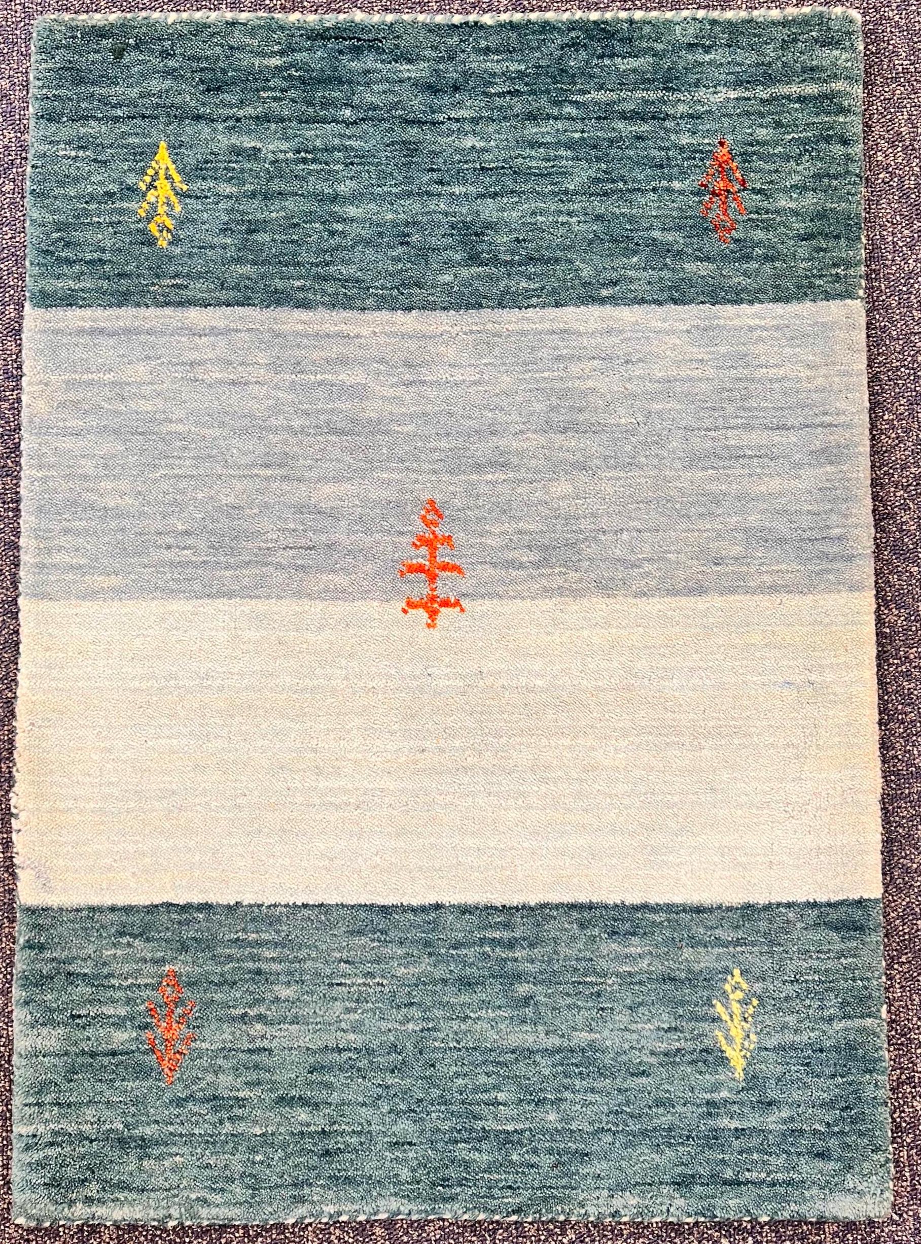 Quick ship! 2x3 ft Aqua green Ocean Rug -Authentic Hand-Knotted Wool Gabbeh Accent Rugs, Simi Rugs, Bedside rug, Door mat, Bath mat