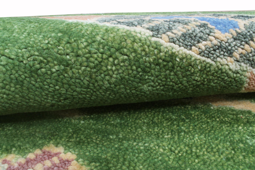 Hand-Knotted Wool Koi Fish Runner – Moss Green Artisan Fish Rug – Custom Sizes Available
