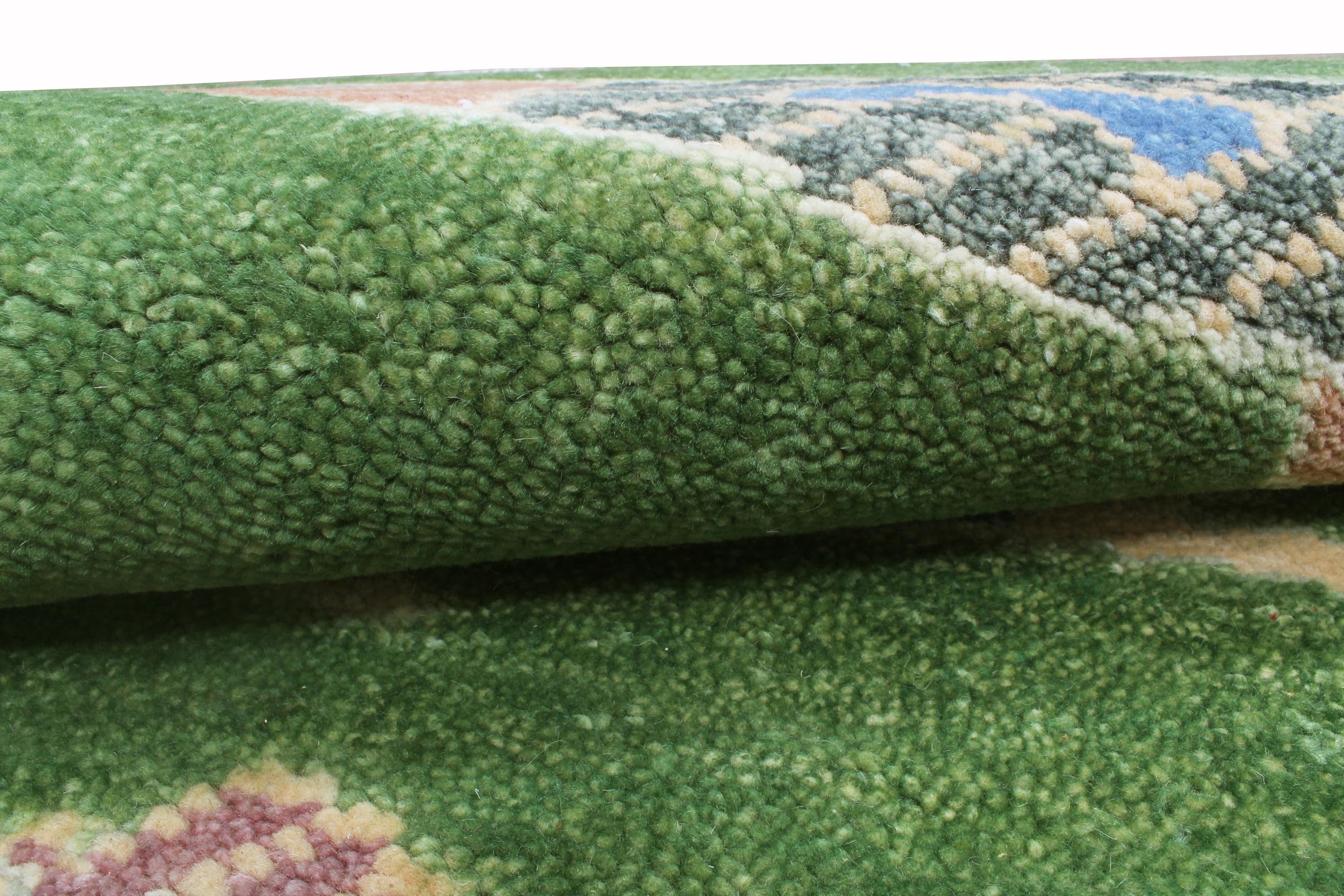 Hand-Knotted Wool Koi Fish Runner – Moss Green Artisan Fish Rug – Custom Sizes Available