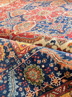 8x10 Hand Knotted Heriz/Serapi Wool Rug, 9x12 Red & Navy Traditional Persian Heriz Area Rug, Oriental Carpet for Living Room, Vintage  Rug